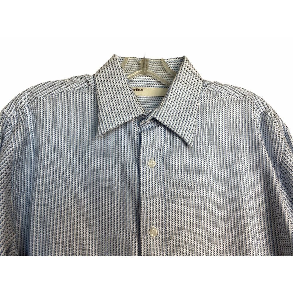 Perry Ellis Mens Dress Shirt Blue Geometric Button Long Sleeve Shirt Size Small